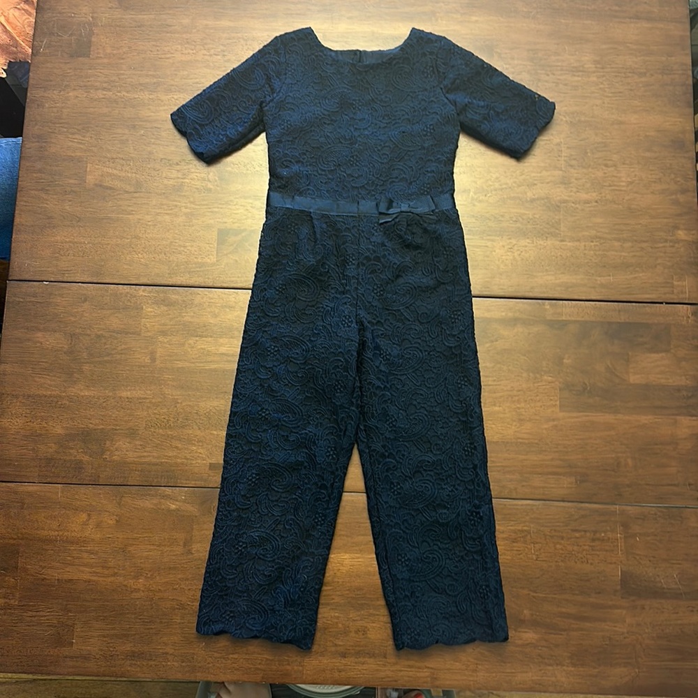 Janie and Jack navy blue lace romper size 6.